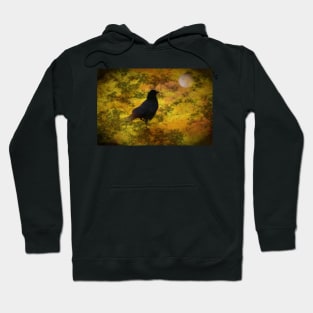 Black Raven Staring At The Moon Digital Art Hoodie